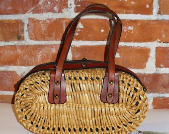 Vintage John Romain Straw & Leather Handbag