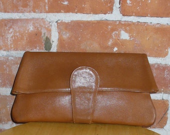 Vintage Caramel Leather Clutch Bag