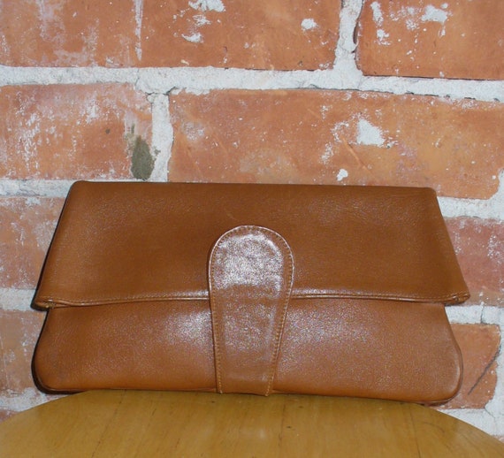 Vintage Caramel Leather Clutch Bag - image 1