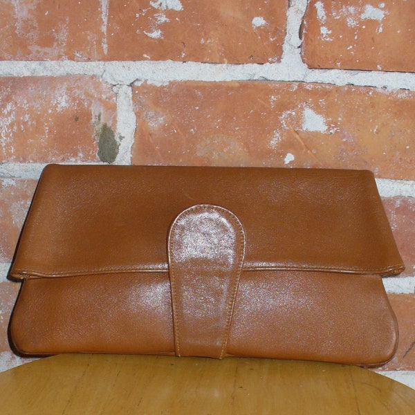 Vintage Caramel Leather Clutch Bag