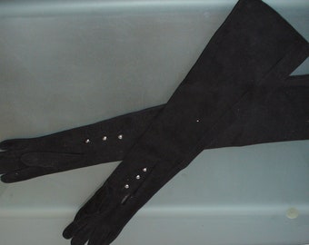 Vintage Calree Opera Length Black Kid Gloves Size 6 1/4