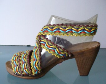 Danish Clog Woven Leather & Straw Sandals By Sanita 39EU