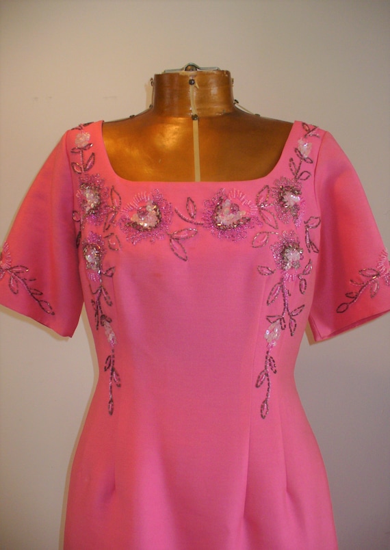 Vintage 1960's Esther's Hot Pink  Beaded Dress - image 8