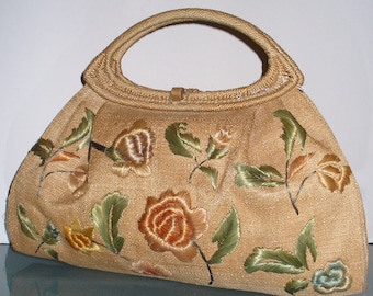 Vintage Straw Tote With Flower Detail