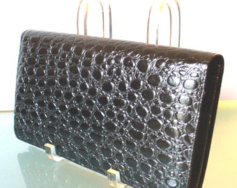 Vintage Faux Alligator Black Clutch Bag