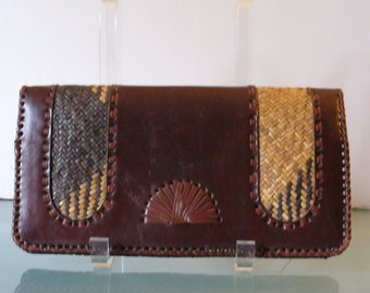 Heavy Leather & Wicker Wallet/ Clutch