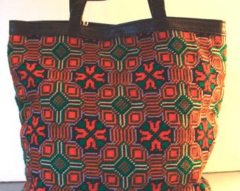 Vintage Needlepoint  And Leather Feed Bag Purse