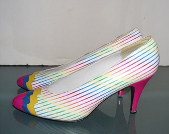 Vintage Stuart Op Art Neon Pumps Size 7 M US