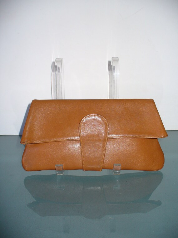 Vintage Caramel Leather Clutch Bag - image 5