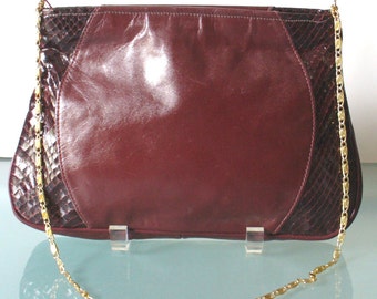 Vintage Oxblood Snakeskin & Leather Shoulder Bag