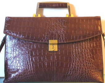 Vintage Faux Alligator Briefcase Style Purse