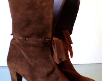 Vintage Chocolate Brown Suede  Made in Spain  Boots Size 7B