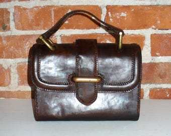 Vintage Heavy Leather Box Style  Purse