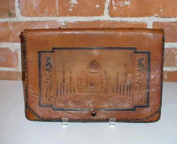 Vintage Tooled Moroccan Leather Clutch Bag - image 1