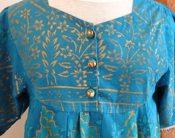 Vintage Made in India Empire Waist Cotton Dress by Sante Size S