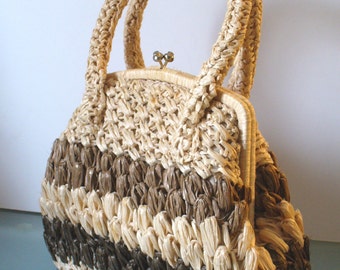 Vintage Raffia Handbag Brown & Natural