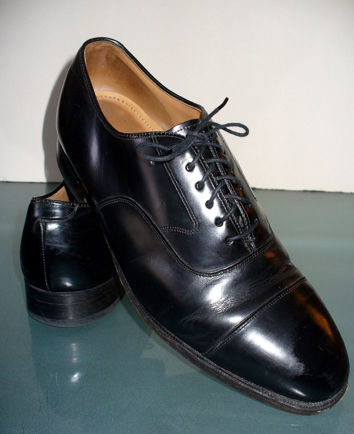 Johnston & Murphy Vintage Black Cap Toe Shoes Size 9 | Etsy