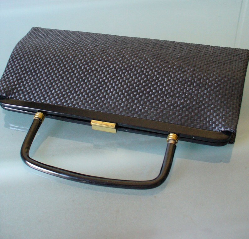 Vintage Long Black Woven Straw Clutch Bag Etsy