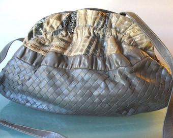Vintage Dove Grey Varon Woven Leather & Snakeskin Bag