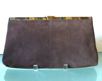 Vintage Etra Cocoa Suede Folding Clutch Bag
