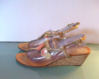 Coach Coin Wedge Heel  Sandals Size 7.5M