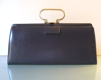 Vintage Structured Midnight Blue Clutch Handbag  By Susan Gail Originals