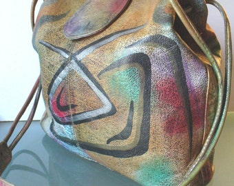 Vintage Handpainted Large Shoulder Bag