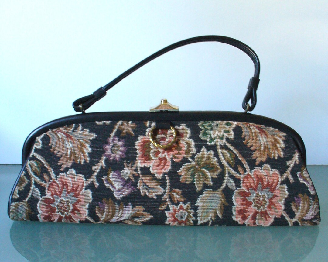 Vintage Needlepoint Baguette Style Handbag Etsy