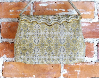 Vintage Morabito Made In France Steel Beaded  Gold & Silver Purse