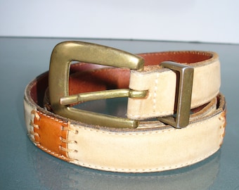 Vintage Fossil Brass Buckle Leather Belt Size M