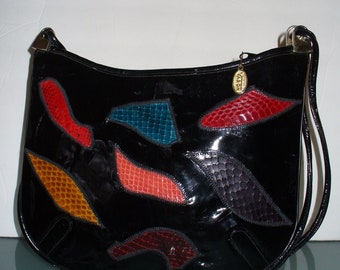 Vintage Varon Patent Leather & Snakeskin Shoulder Bag