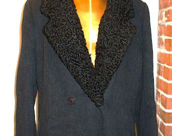 Vintage Drap of Wool Ella Coat with Lamb's Wool Collar