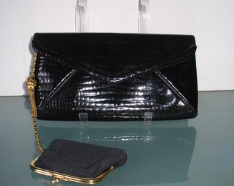 Vintage Koret Faux Alligator Black Clutch Bag