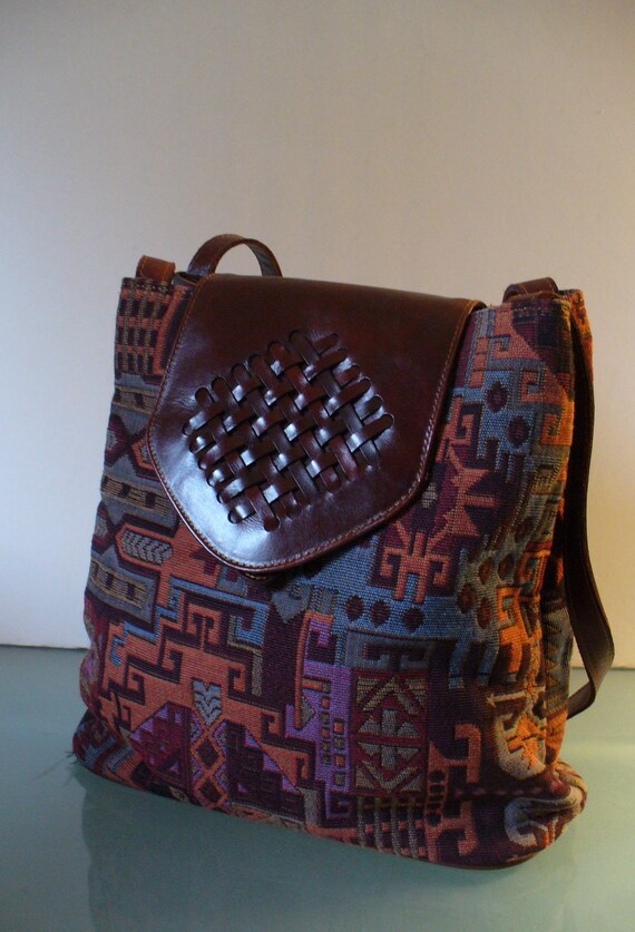 Vintage Tapestry Fabric And Leather Shoulder Bag