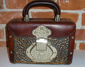 Vintage Tano Of Madrid Box Style Copper & Leather Purse