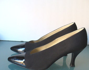 Vintage Delman Silk & Patent Leather Pumps Size 9M