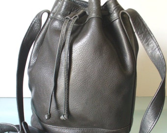 Vintage Village Tannery New York Giant Pebbled Black Leather Feed Bag