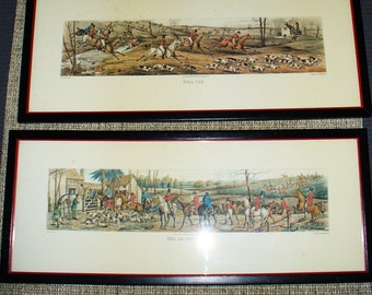 Vintage Aquatinted Henry Thomas Alken Hunting Scene Etchings (2)