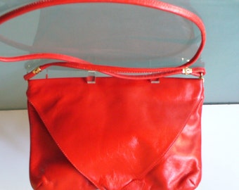 Vintage Mimo Sacs Red Leather Shoulder Bag