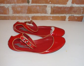 Sigerson Morrison Red Patent Leather Ankle Strap Shoes Size 10M