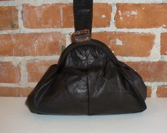 Vintage Black Leather Handbag With Lucite Detailing