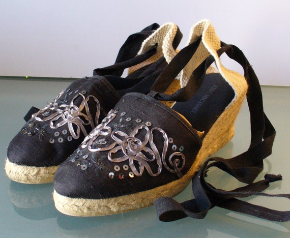 Vintage Wedge Heeled Espadrilles Size 41EU Made i… - image 1