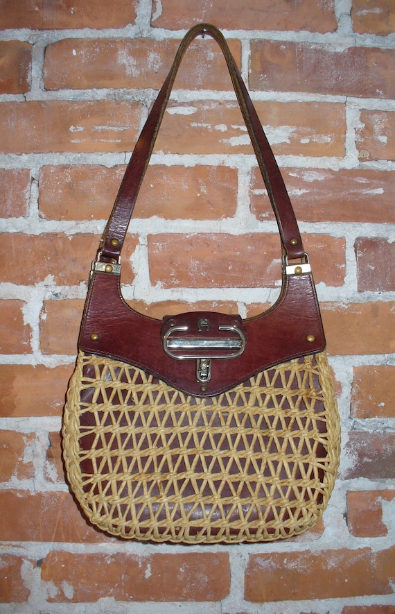 Vintage Etienne Aigner Straw & Leather Handbag