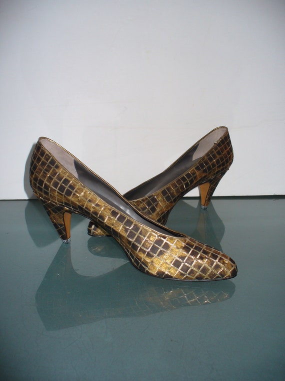 Vintage Sesto Meucci Gold Metallic Leather Pumps … - image 3