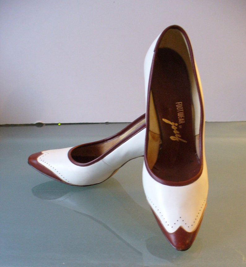 brown and white pumps