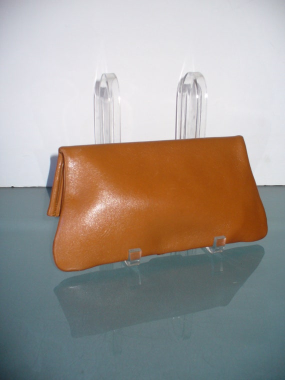 Vintage Caramel Leather Clutch Bag - image 2