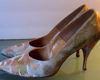 Vintage Silk Brocade Stiletto Heel Size 7.5 AA