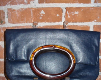 Vintage JR Lucite & Leather Foldover Clutch Bag