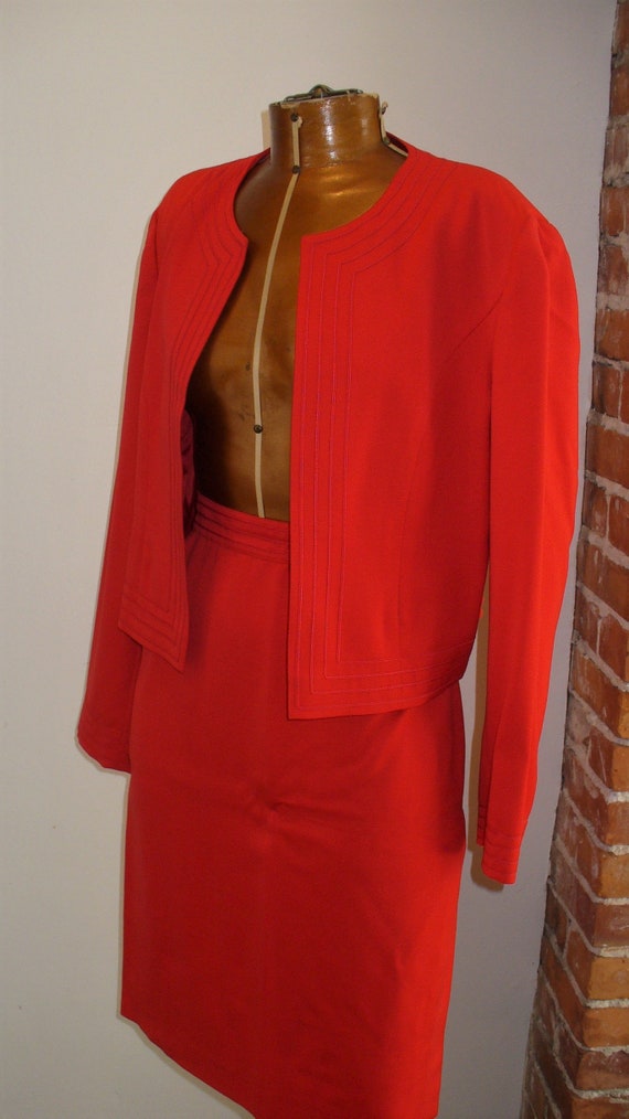 Vintage Louis Feraud Lipstick Red Skirt Suit Size