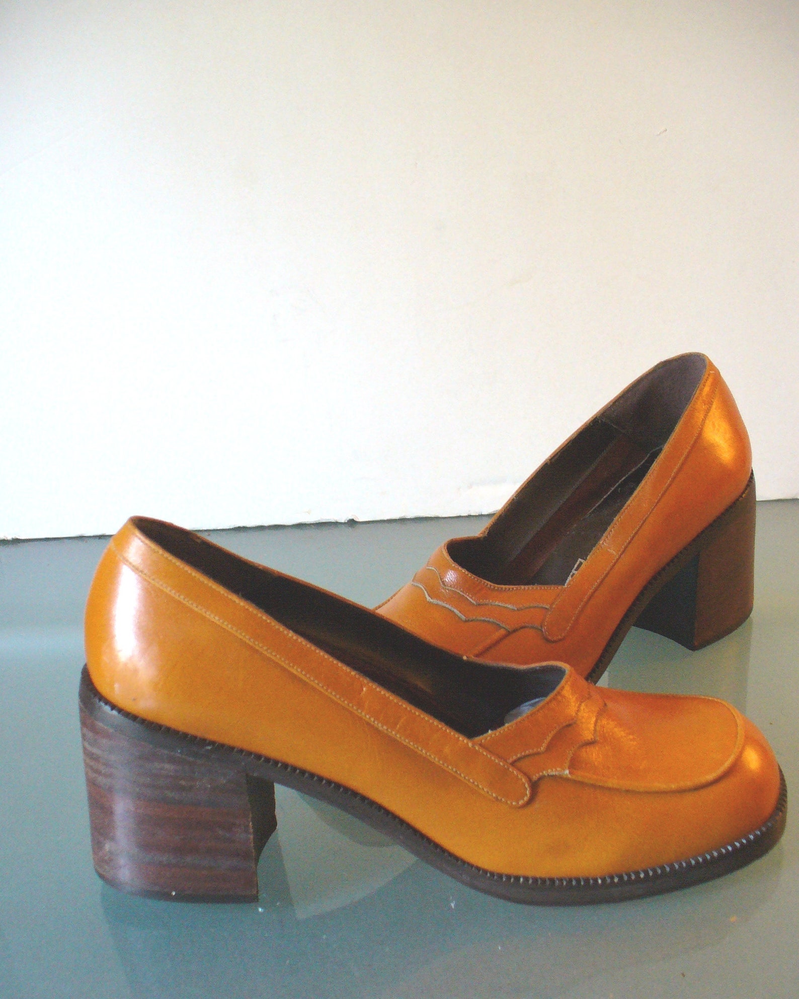 blue and brown pumps